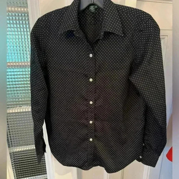 Lauren Ralph Lauren women’s button up shirt black with ivory polka dots sz p/p - Picture 1 of 7